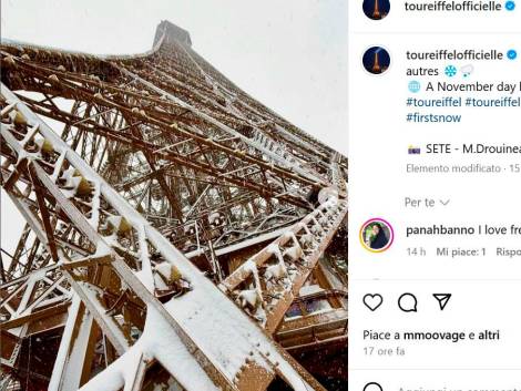 La Tour Eiffel innevata sul profilo Instagram del monumento